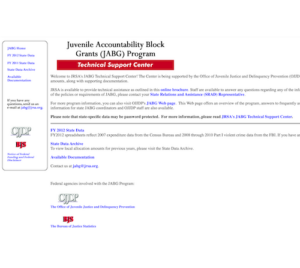Juvenile Accountability Incentive Block Grants (JAIBG) Technical Support Center website screenshot