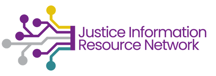 Multi-colored lines representing a network and the Word Justice Information Resource Network