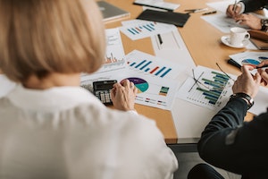 Woman working with spreadsheets